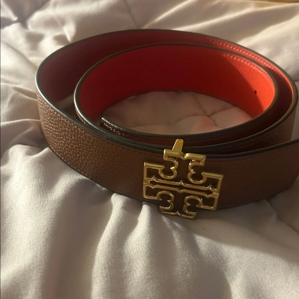 NWOT Tory Burch Logo Classic Tan/Orange‎ Reversible Belt